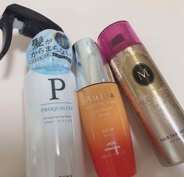 こんにちは(^-^)！

今回はヘアケアの朝に行なうものの商品をレビューします✩
よろしければご覧ください(^-^)

1枚目
✩プロカリテ まっすぐうるおい水(ミルクイン)
270ml 600円程

