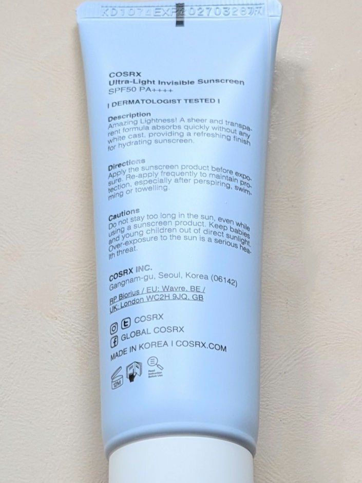 ウルトラライト透明UVクリーム/COSRX/日焼け止めクリームを使ったクチコミ（2枚目）