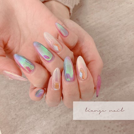 #リアンジェネイル,#柏ネイル,#ネイル,#うるうるネイル,#氷ネイル,#春ネイル,#オーロラネイルのネイルデザイン
