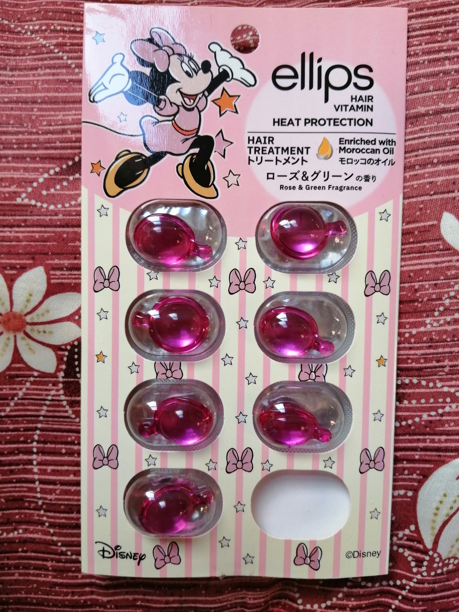 【ディズニー限定デザイン】ellips（エリップス）ヘアオイル シートタイプ8粒 （ピンク／ローズ＆グリーンの香り）ミニー/ellips/ヘアケア・スタイリングを使ったクチコミ（1枚目）
