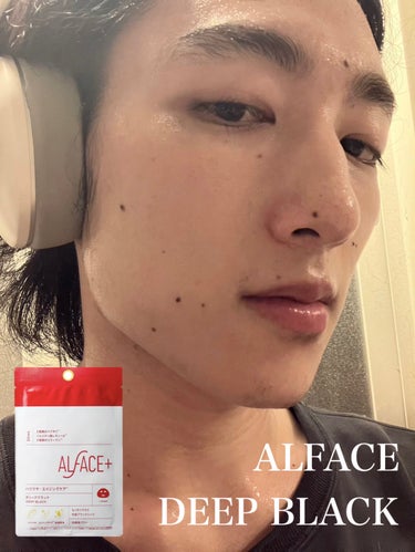 ALFACE+ ディープブラック アクアモイスチャー シートマスクのクチコミ「ほっぺがモチになる！

#乾燥ケアの本音レポ 

【商品について】
オルフェス　ディープブラッ.....」（1枚目）