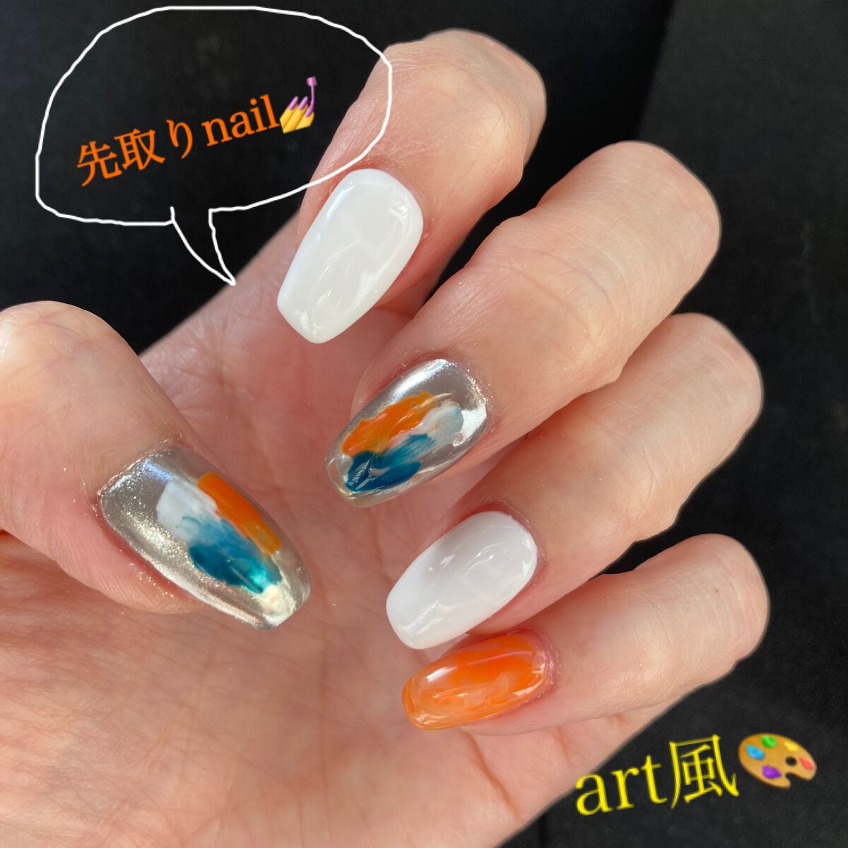 tomcham97 on LIPS 「art風nail💅春ですが夏を先取りのカラーに✨✨シルバーのミ..」(1枚目)