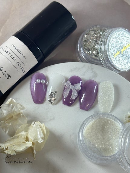 #フラッシュネイル,#マグネットネイル,#リボンネイルのネイルデザイン