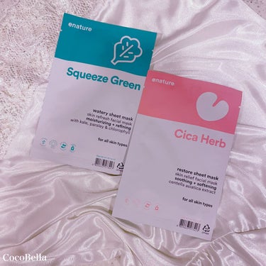 ୨୧

enature 
• Squeeze Green watery sheet mask
• Cica Herb restore sheet mask

密着性も高い、ヒタヒタの
フェイスマスク

