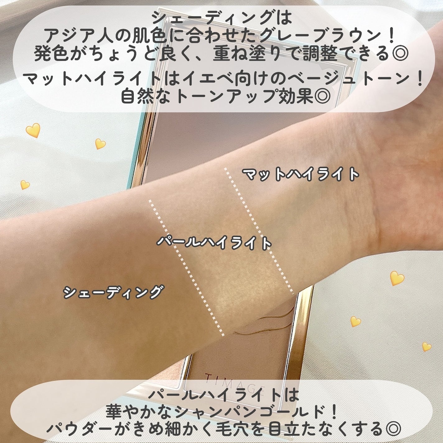 ハイライトシェーディングパレット/TIMAGE/パウダーハイライトを使ったクチコミ(3枚目)