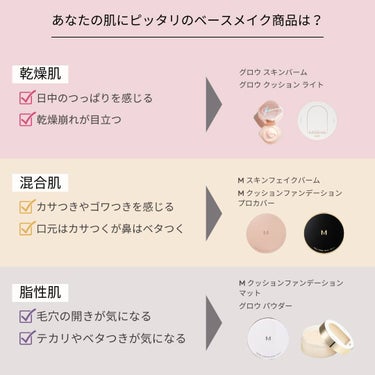 MISSHA M クッション ファンデーション(プロカバー)のクチコミ「肌質にあったベースメイク選べていますか？💄

本日の投稿では、乾燥肌/混合肌/脂性肌にそれぞれ.....」（2枚目）