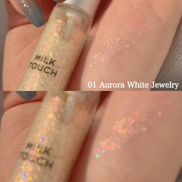 フェアリージュエルアイグリッター Aurora White Jewelry/Milk Touch/リキッドアイシャドウを使ったクチコミ（2枚目）