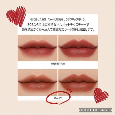 3CE 3CE VELVET LIP TINTのクチコミ「❁✿✾ ✾✿❁︎ ❁✿✾ ✾✿❁︎



STYLENANDA JAPAN様より🌷.*
3CE.....」（3枚目）