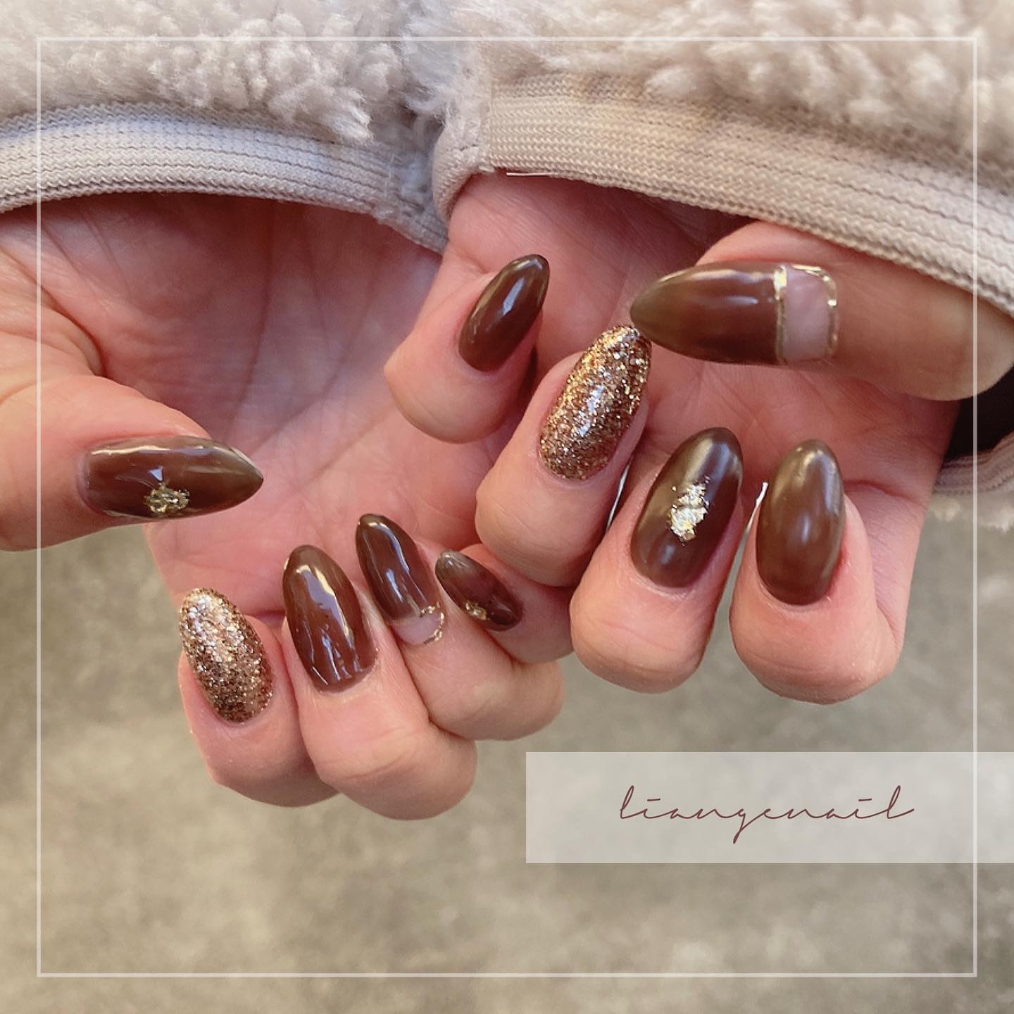 #リアンジェネイル,#柏ネイル,#ネイル,#ブラウンネイル,#ニュアンスネイルのネイルデザイン