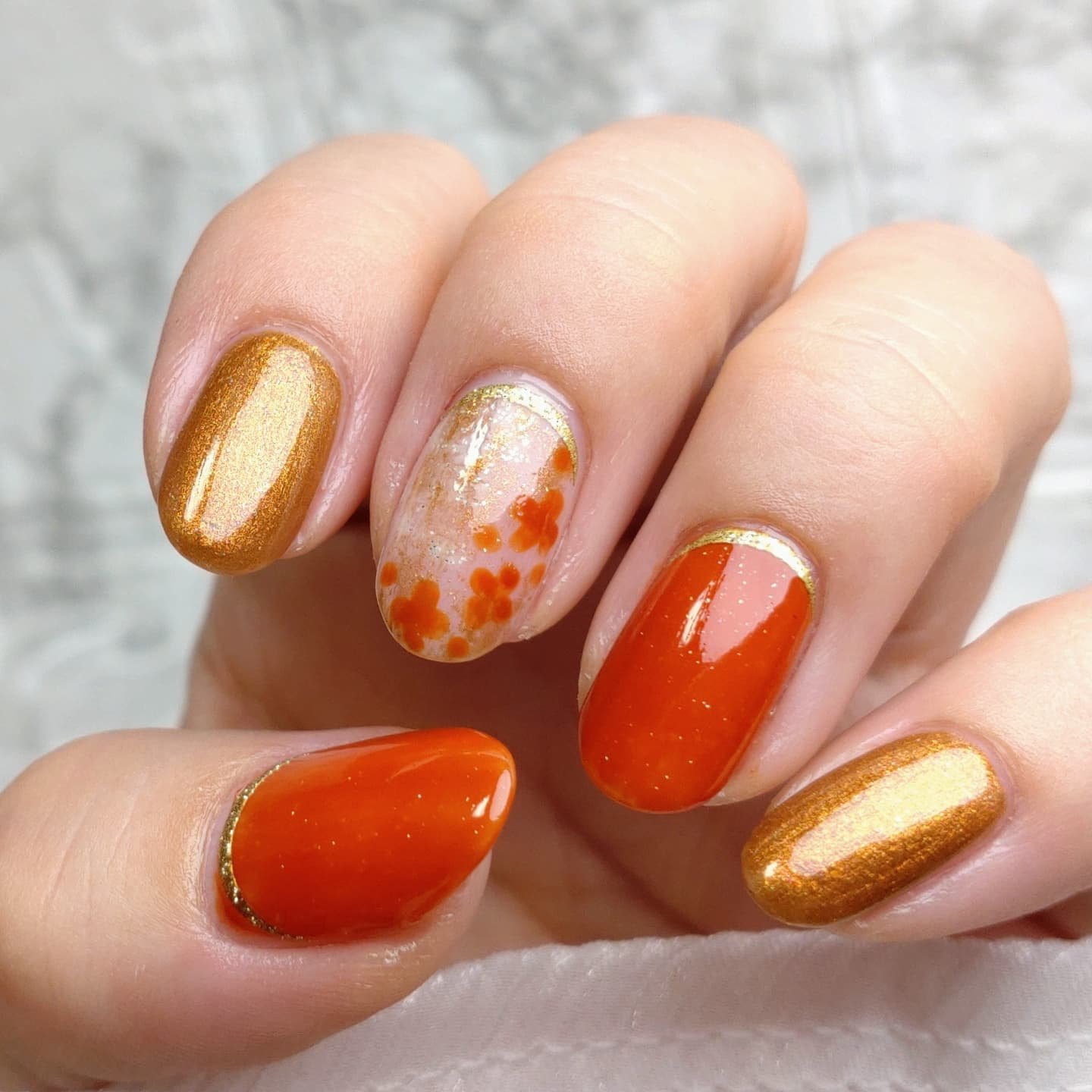 #金木犀ネイル,#オレンジネイル,#ブラウンネイル,#オフィスネイル,#シンプルネイル,#セルフネイルのネイルデザイン