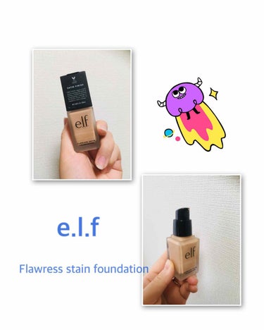 こんにちは🐒

今日は、久々に購入した
ファンデーションのレビューです！！

e.l.f
flawless stain foundation 💫

オイルフリーのリキッドです！

…匂い…
原料っぽさが