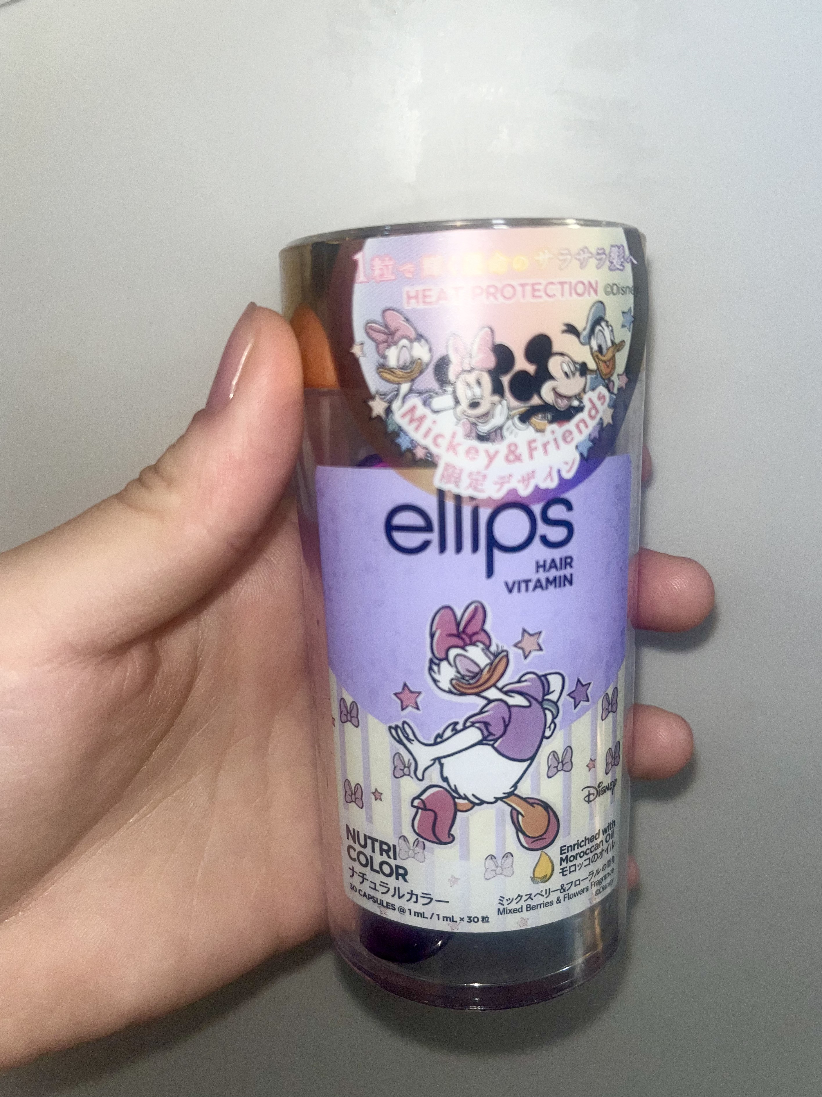 【ディズニー限定デザイン】ellips（エリップス）ヘアオイル ボトルタイプ30粒 (パープル／ミックスベリー＆フローラルの香り)デイジー/ellips/ヘアケア・スタイリングを使ったクチコミ（1枚目）
