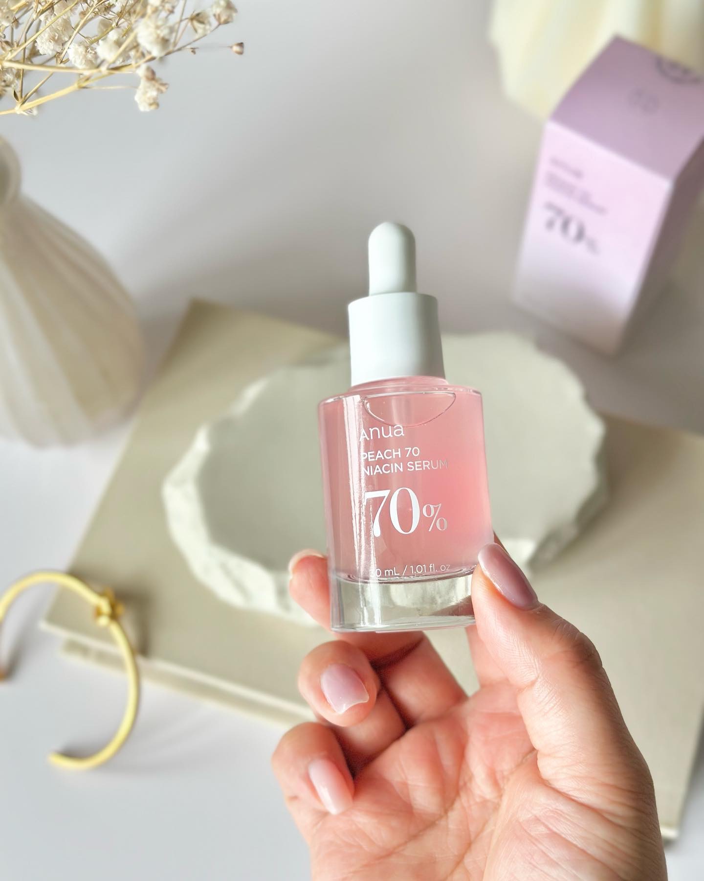 Anua 桃70%ナイアシンセラムのクチコミ「化粧のりもよくなる
私のおすすめ美容液🩷

Anua @anua.jp 
【桃70％ ナイアシ.....」（2枚目）