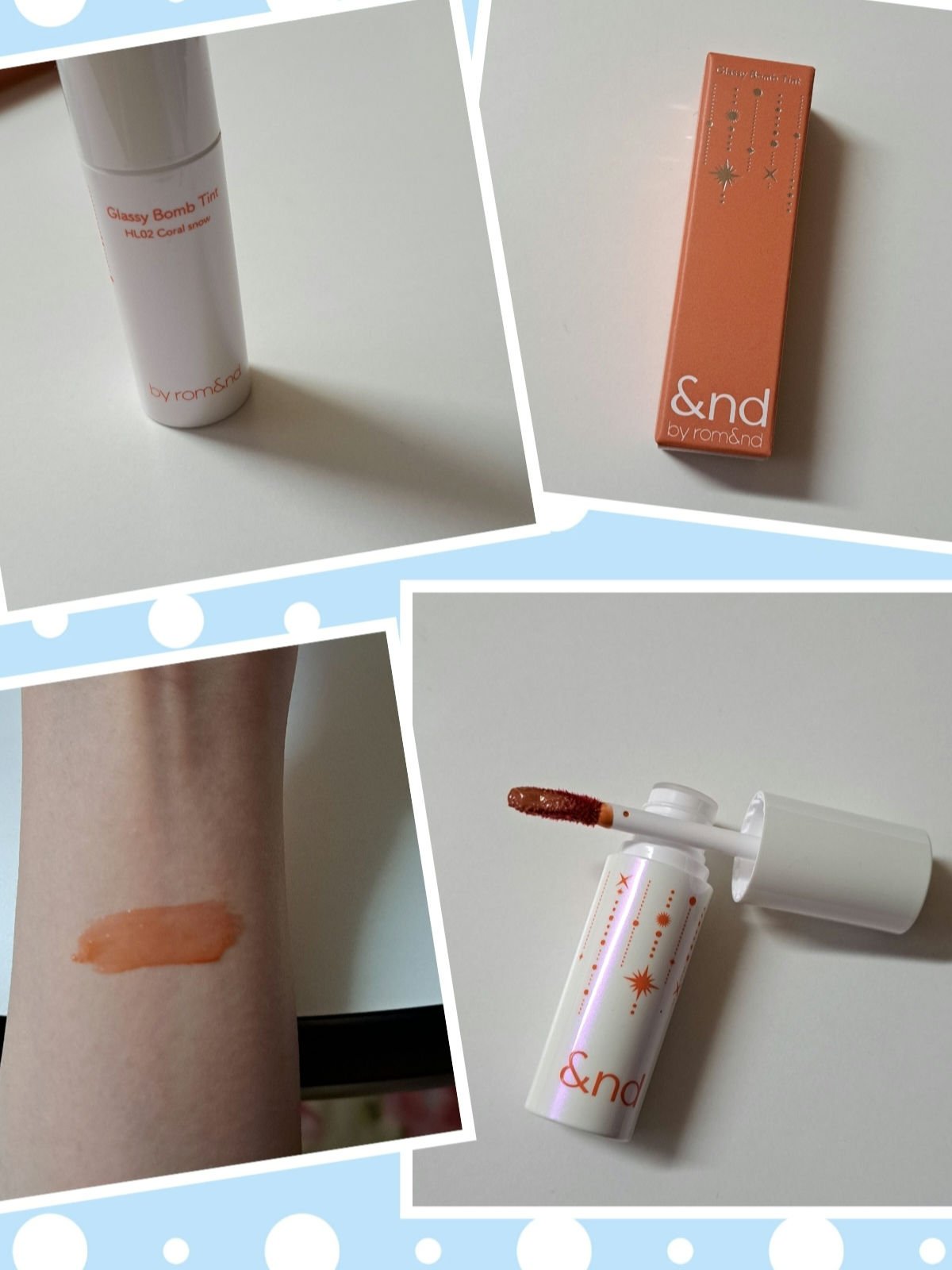 アンドバイロムアンド　グラッシーボムティント HL02 CORAL SNOW/&nd by rom&nd/リップティントを使ったクチコミ（1枚目）