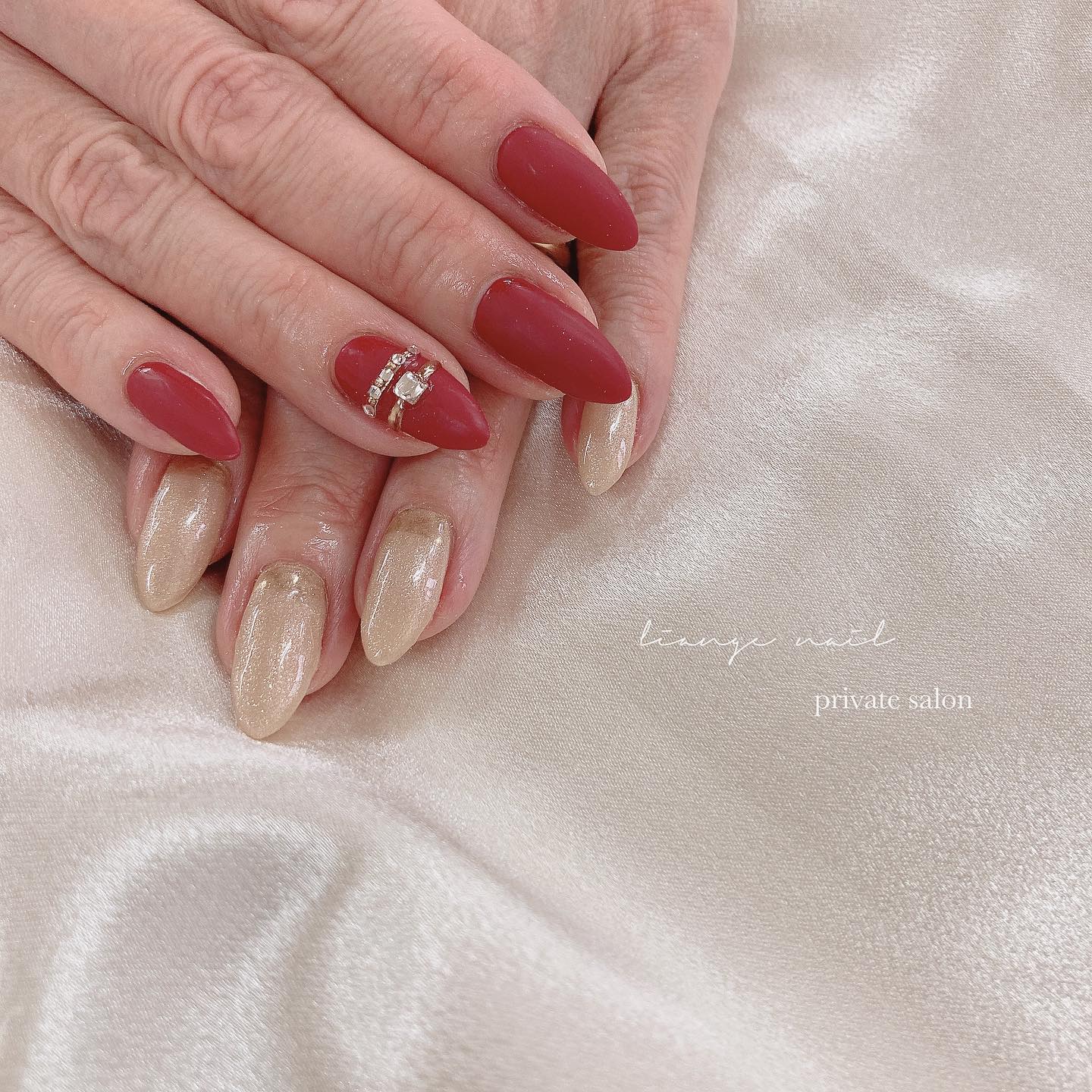 #リアンジェネイル,#柏ネイル,#ネイル,#ニュアンスネイル,#大人ニュアンスネイル,#秋ネイル,#冬ネイル,#リングネイル,#ミラーネイル,#赤ネイルのネイルデザイン