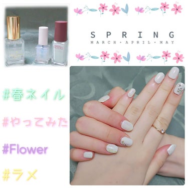 
使用したネイルはこちらです❁

＊NAIL HOLiC  GR713
＊パラドゥ ミニネイル SV04    4.0ml
＊キャンメイクジェルボリュームトップコート


ストーンでお花を作ったり、
何