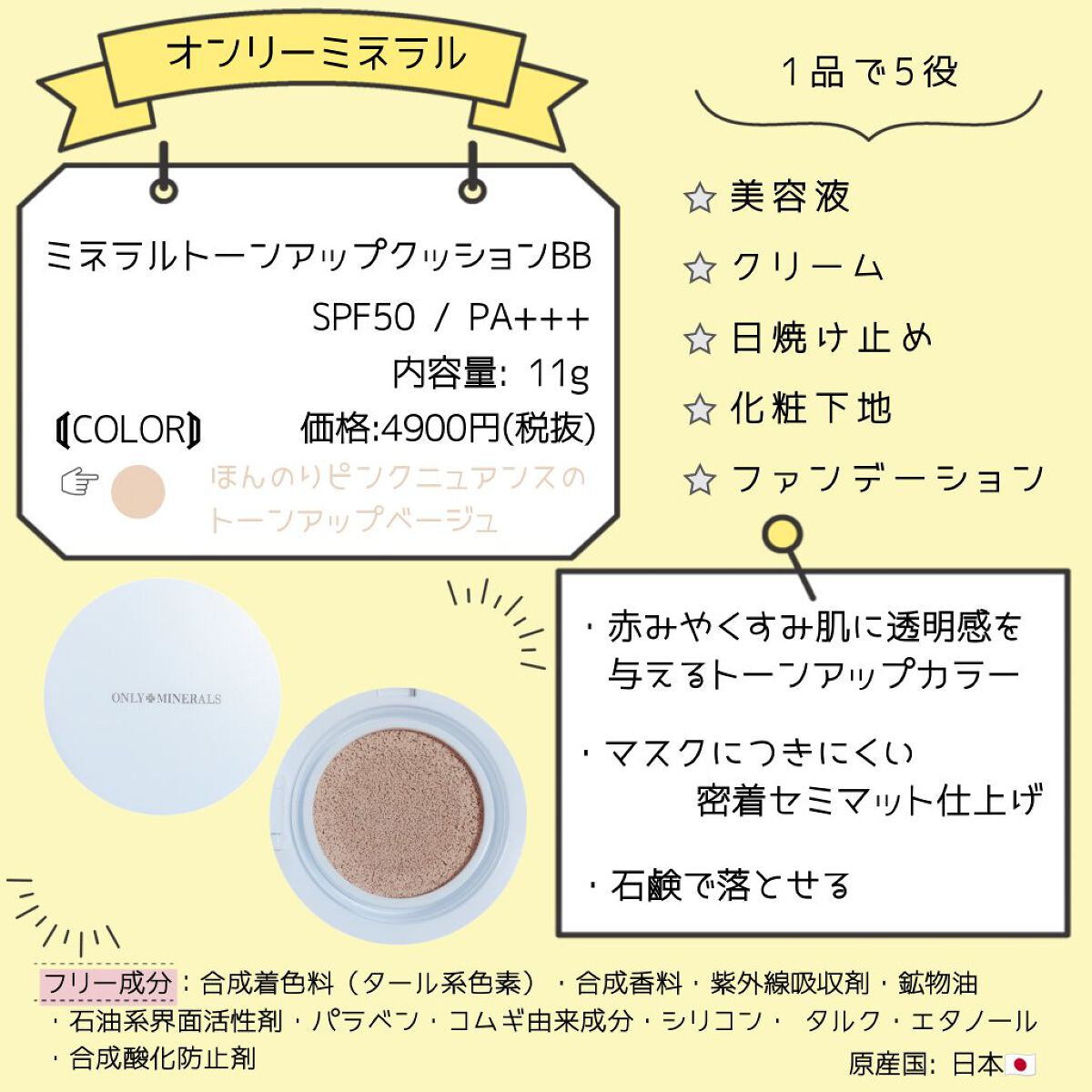 ミネラルトーンアップクッションBB  【旧】本体/ONLY MINERALS/クッションファンデーションを使ったクチコミ（1枚目）
