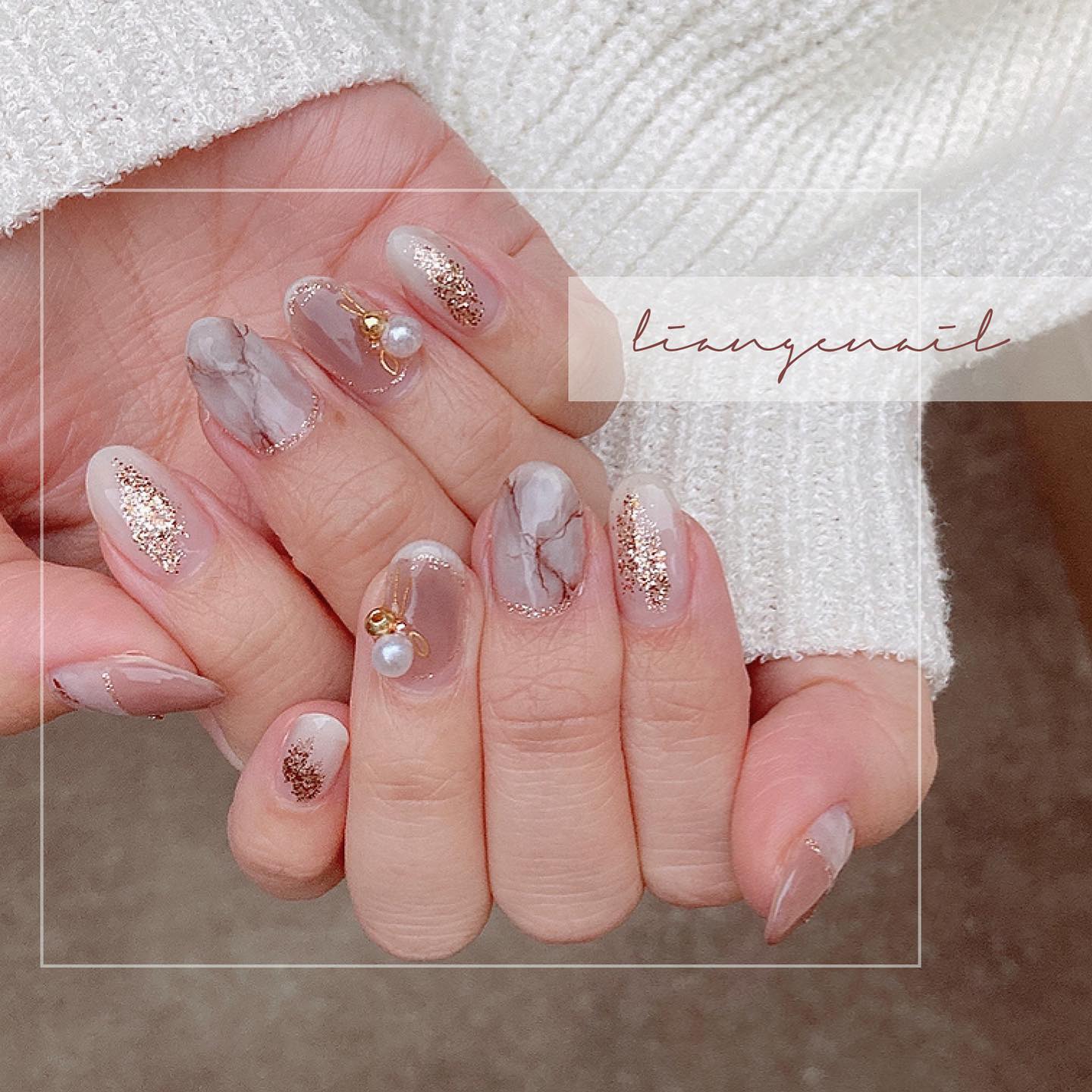 #リアンジェネイル,#柏ネイル,#ネイル,#ニュアンスネイル,#大理石ネイル,#秋ネイル,#冬ネイルのネイルデザイン