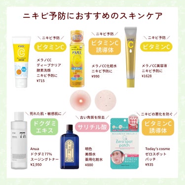 メラノCC 薬用しみ対策 美白化粧水のクチコミ「

　＼ ニキビのタイプ別ケアまとめ ／


　ニキビは「色」によって

　合うスキンケアや対.....」（3枚目）