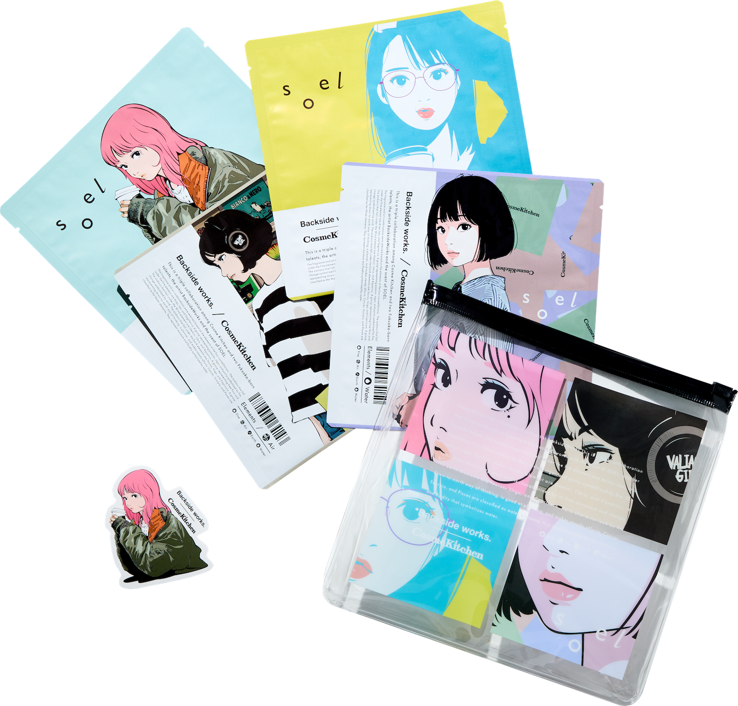 コスメキッチン Backsideworks モイスチャーフェイスマスク 4枚セット（オリジナル ポーチ&ステッカー 付き）