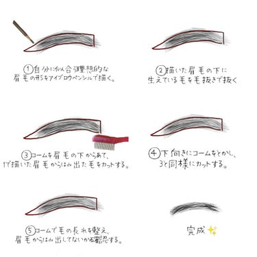 ETUDE マイビューティーツール　眉毛用コームシザーのクチコミ「＼イラスト解説___ ✍🏻／
眉毛の整え方👀


こんにちは〜瑠々です🥺✧

今回は眉毛の整え.....」（3枚目）