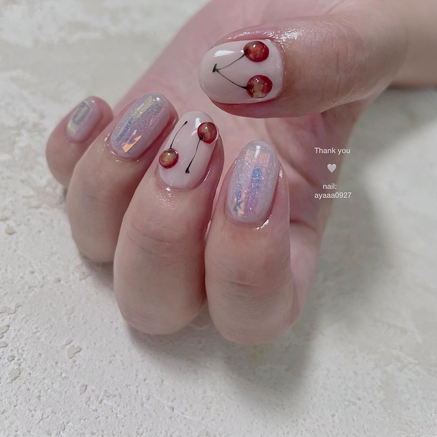 #うるうるネイル,#さくらんぼネイル,#ぷくぷくネイルのネイルデザイン