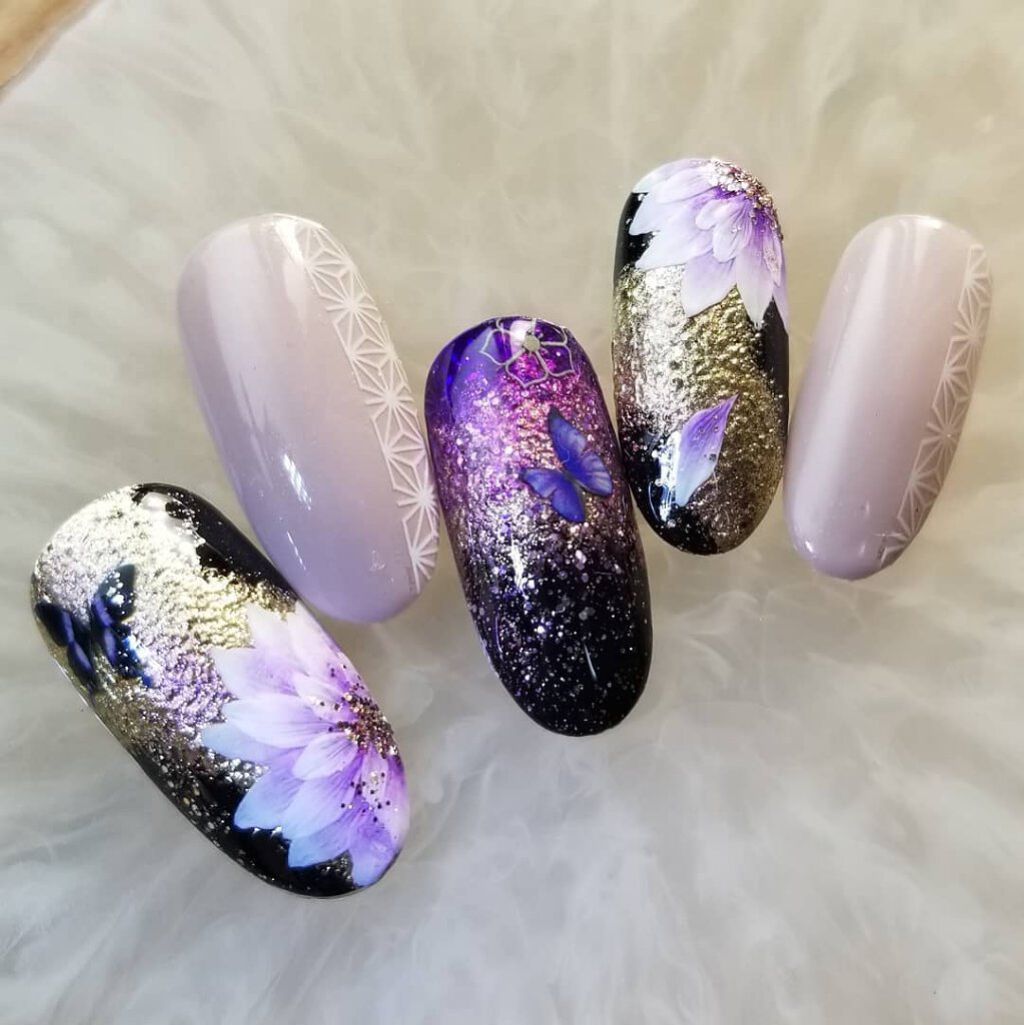 #ネイル,#ジェルネイル,#フラワーネイル,#和ネイル,#和柄ネイルのネイルデザイン