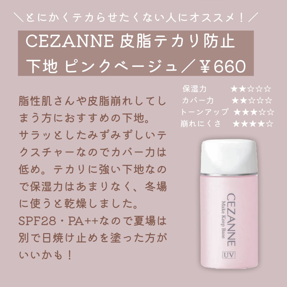 皮脂テカリ防止下地/CEZANNE/化粧下地を使ったクチコミ（2枚目）