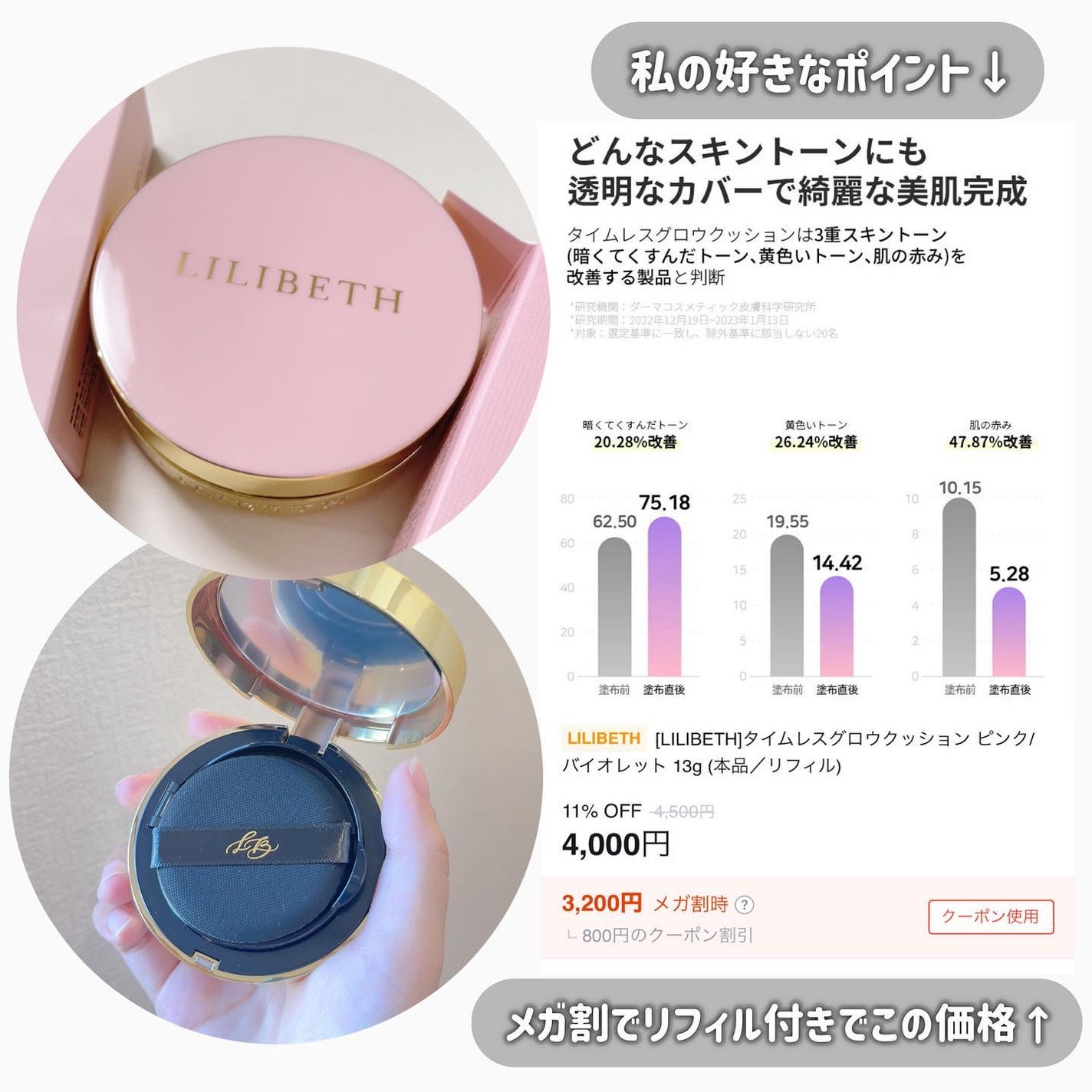 タイムレスグロークッション/LILIBETH/クッションファンデーションを使ったクチコミ(5枚目)