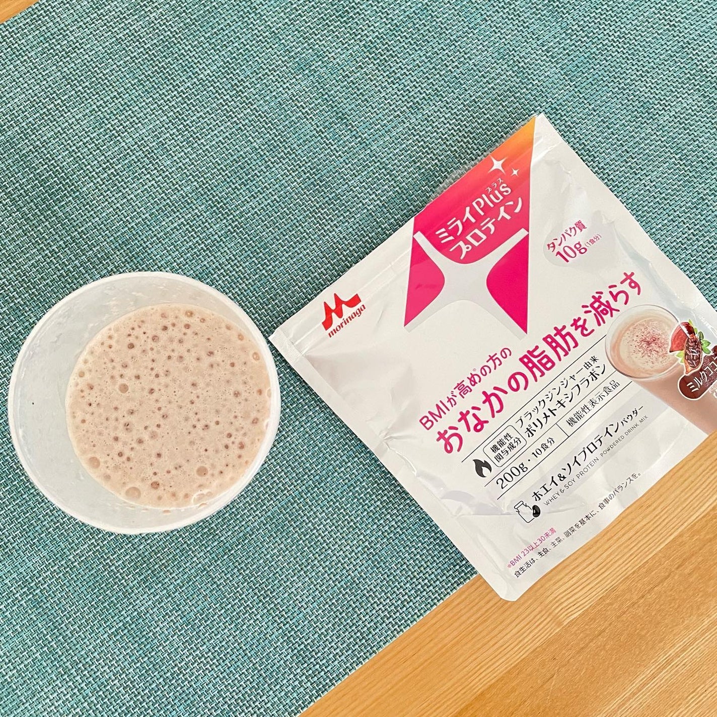 ミライPlusプロテイン ミルクココア味 ホエイ&ソイプロテインパウダー/森永乳業/その他プロテインを使ったクチコミ(8枚目)