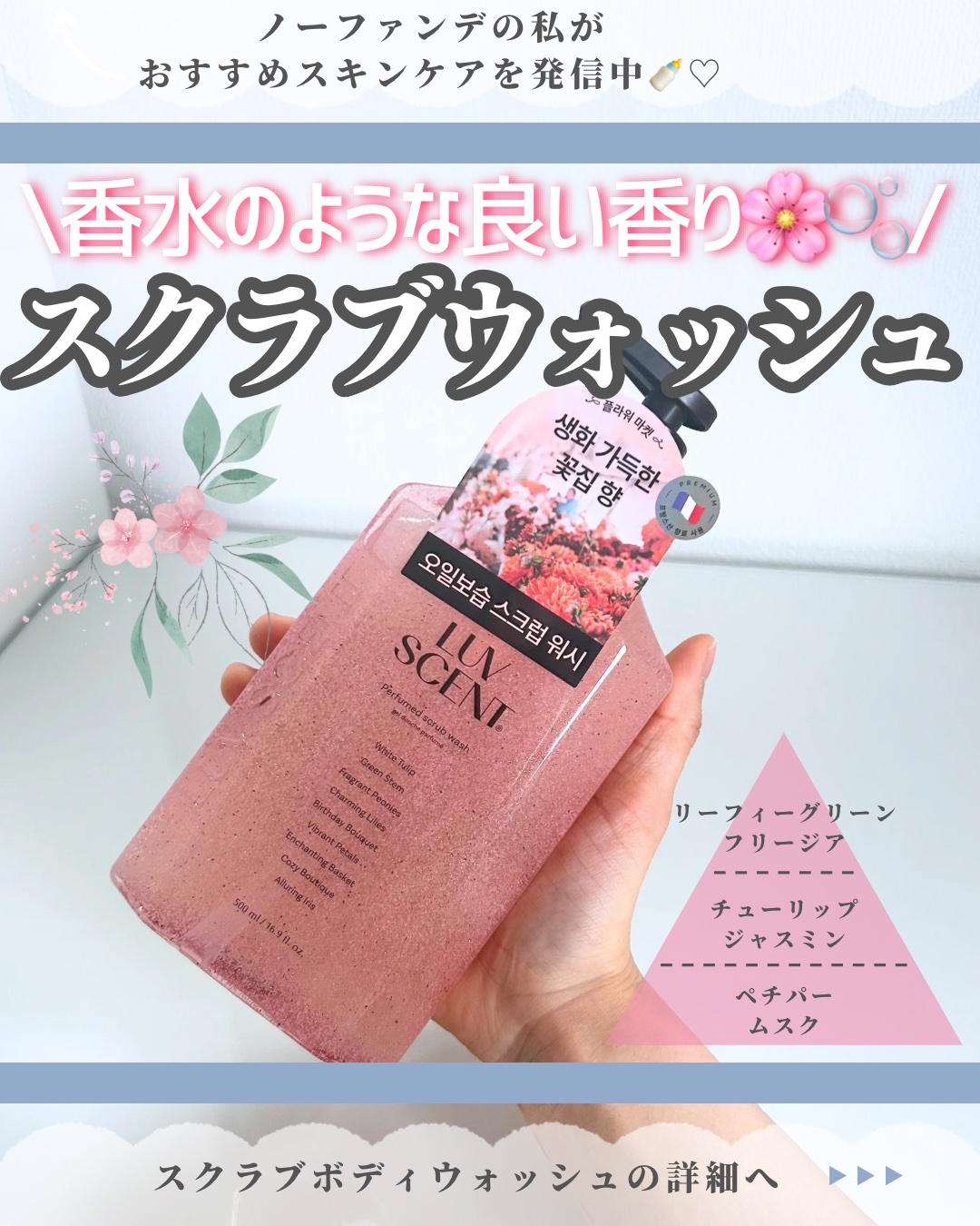 スクラブボディウォッシュ フラワーマーケット ホワイトチューリップ/LUV SCENT/ボディスクラブを使ったクチコミ（1枚目）