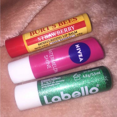 Burt's bees strawberry/Nivea watermelon shine/Labello