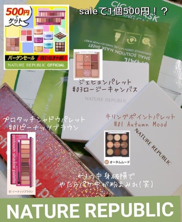 NATURE REPUBLICのsaleで1個500円で
アイシャドーパレット買った件。
(今さっき届いた。)

ほんのちょっと前、メガ割終わってから
稀にあるNATURE REPUBLICの500円セ