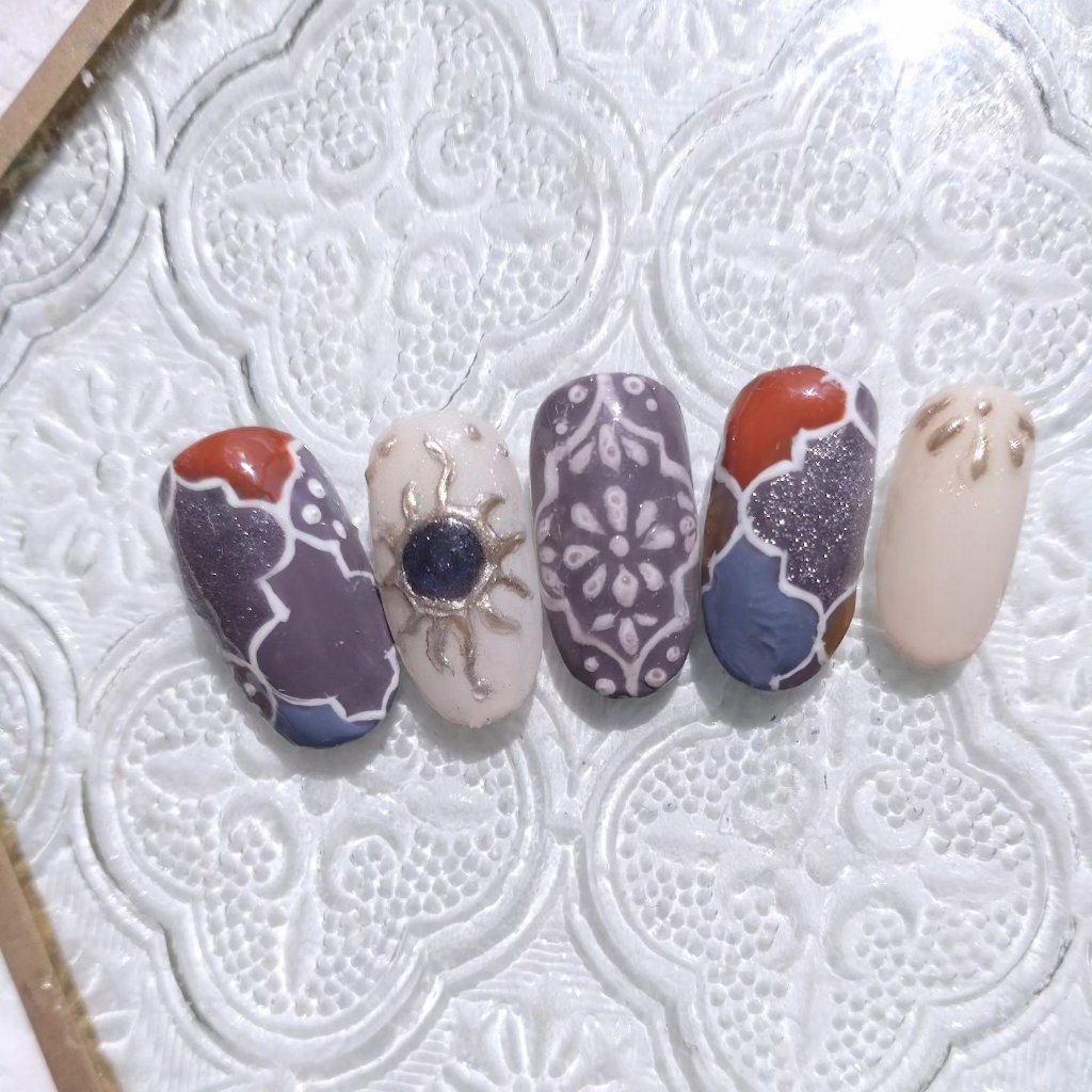 #ジェルネイル,#モロッカンタイルネイル,#手描きネイルのネイルデザイン