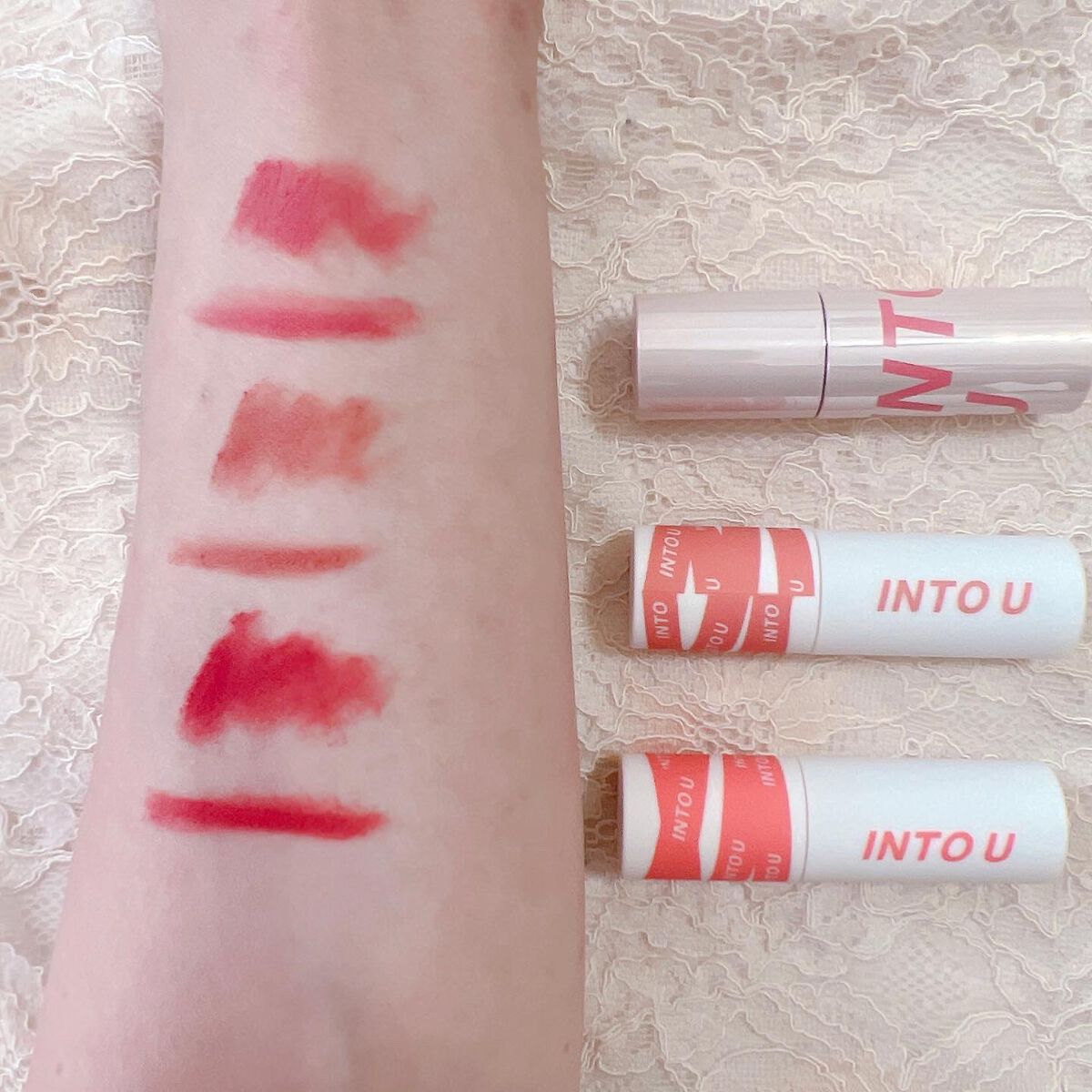 スーパーマットリップ＆チークマッド/INTO U/口紅を使ったクチコミ（3枚目）