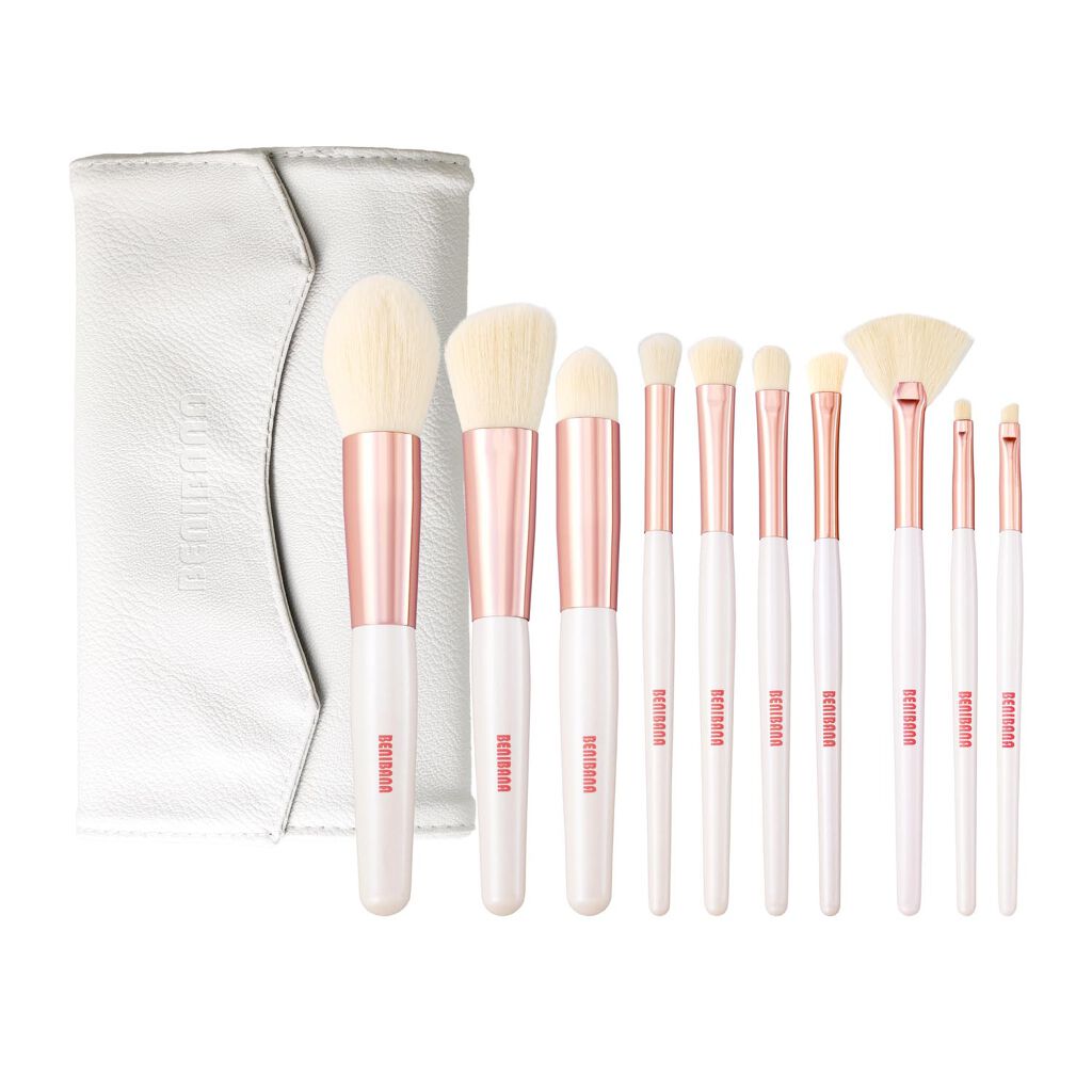 メイクブラシ10本セット ホワイトレザー風ポーチ付き BENIBANA