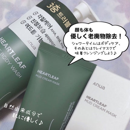 時空の歪み🌓韓国コスメ/イエベ秋のクチコミ「Anua [ Heartleaf MUD CREAM MASK / ACNE BODY WAS.....」(2枚目)