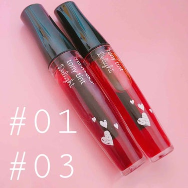 💄TONYMOLY TINTGLOSS💄
画像全て上が03オレンジチャチャ、下が01チェリーピンクです🍊🍒
スウォッチ一枚目が普通に塗った色、二枚目がティッシュオフした色になります。
オレンジチャチャは