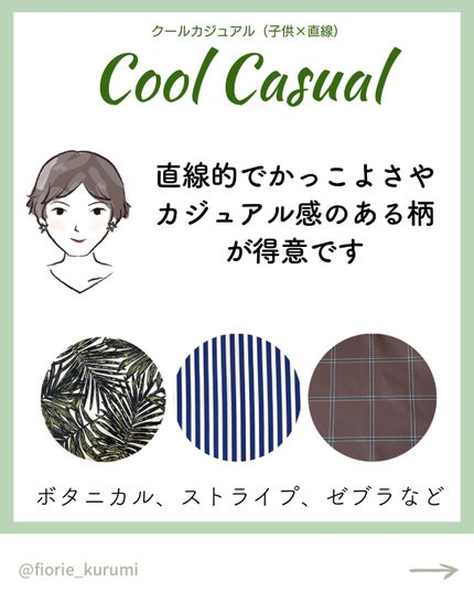 kurumi【柏】パーソナルカラーアナリスト on LIPS 「顔タイプ別おすすめ柄パターンまとめ🌻
子供顔タイプ
▶︎カジュ..」(5枚目)