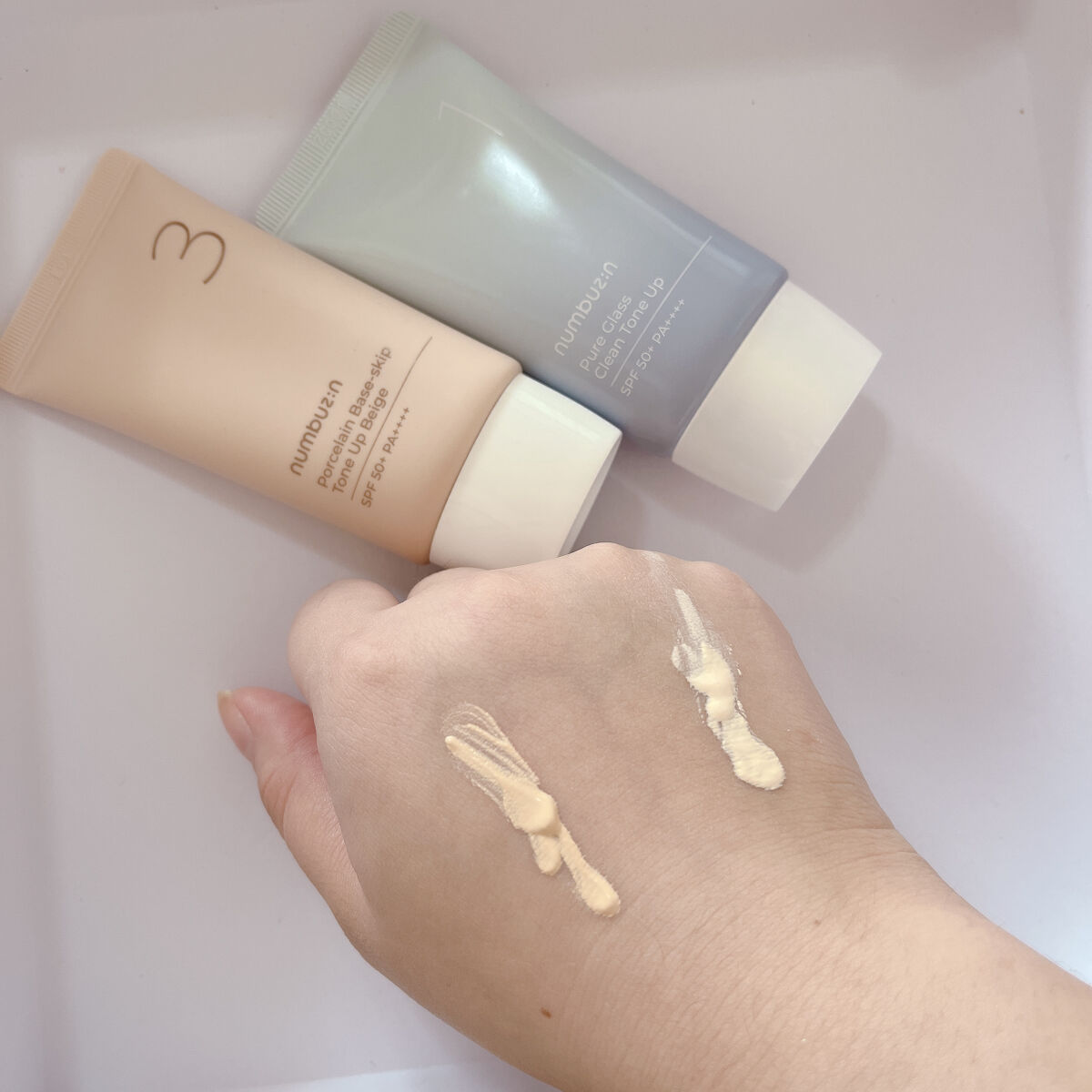 3番 ノーファンデ陶器肌トーンアップクリーム/numbuzin/化粧下地を使ったクチコミ（2枚目）