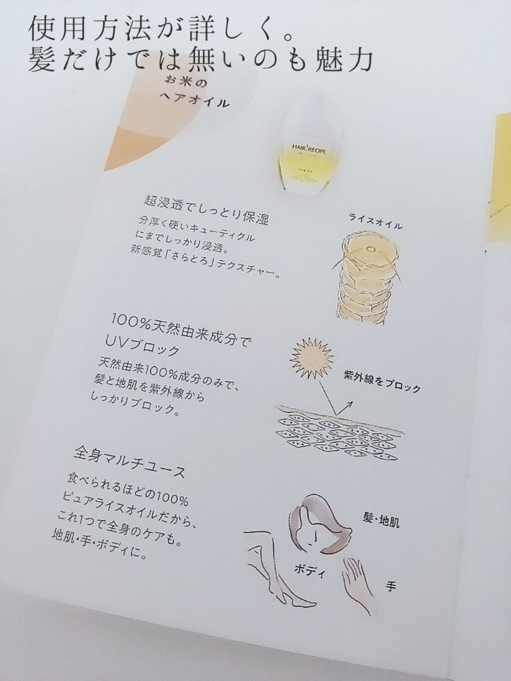 さらとろライスオイル(洗い流さないトリートメント)/WANOMI/ヘアオイルを使ったクチコミ（3枚目）