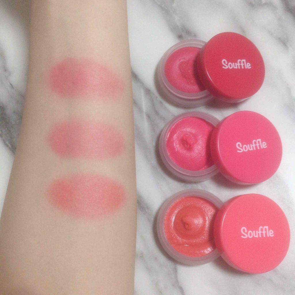 スフレチーク Souffle/DAISO/ジェル・クリームチークを使ったクチコミ（2枚目）