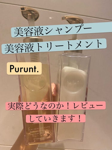 今回紹介するのはpurunt.の美容液シャンプーandトリートメントです。

ドンキで購入しました。

私の髪の状態🌿

普通の太さ、硬さ。
乾燥する。（パサパサ）
ダメージが気になる
ブリーチ2回
肩