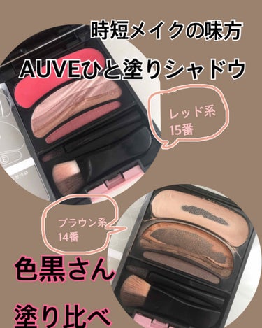 AUVEひと塗りシャドウ　3700円（税抜）

10秒アイシャドウとして人気のコチラ。10秒はちょっと無理がありますが時短になるし大好きなアイシャドウです。【色黒な私】がレッド系とブラウン系を手の甲で塗