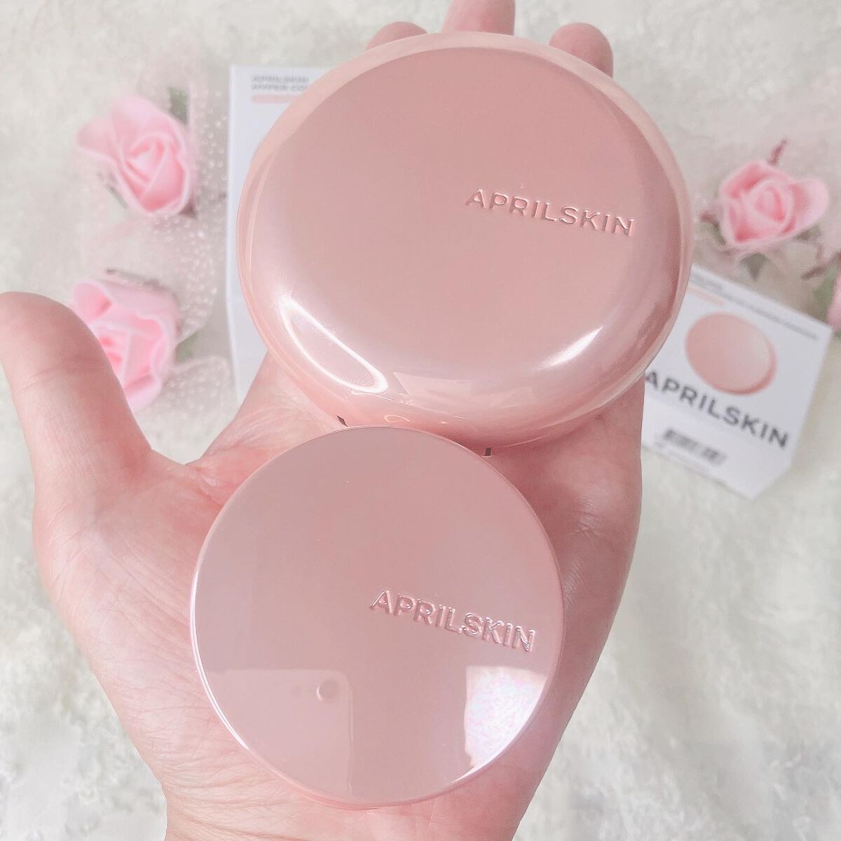 ハイパーカバーフィットクッション ピンク（桜エディション）/APRILSKIN/クッションファンデーションを使ったクチコミ（3枚目）