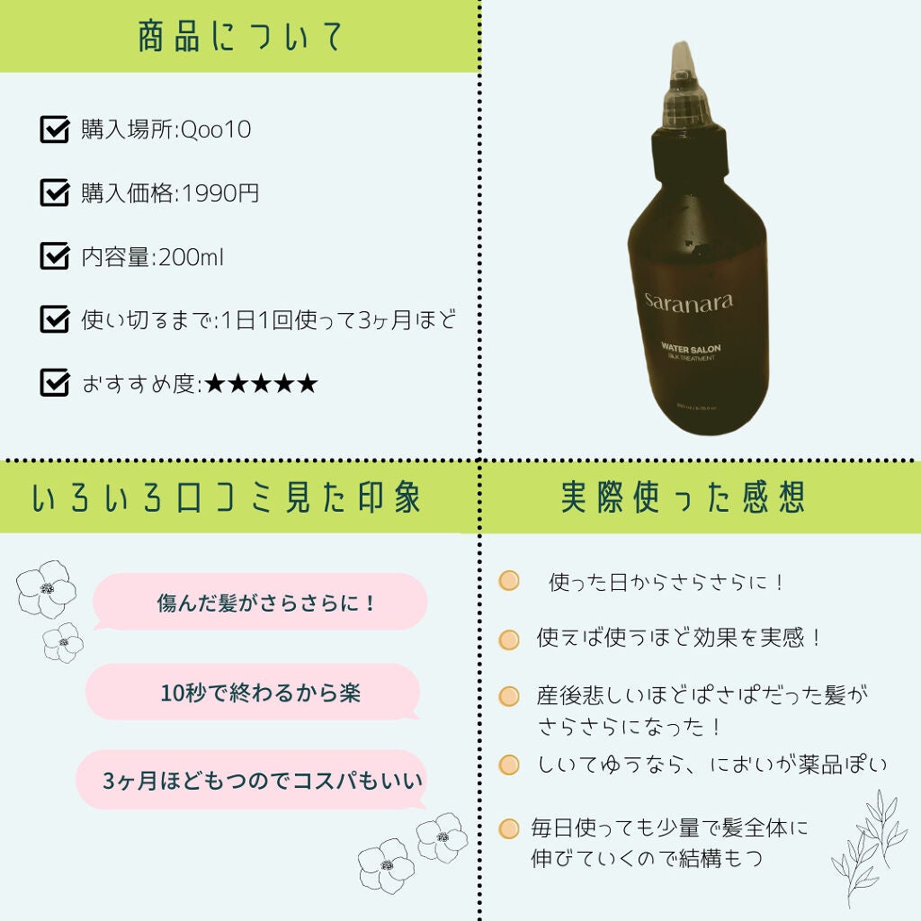ウォーターサロン シルク トリートメント/SARANARA/洗い流すヘアトリートメントを使ったクチコミ(4枚目)