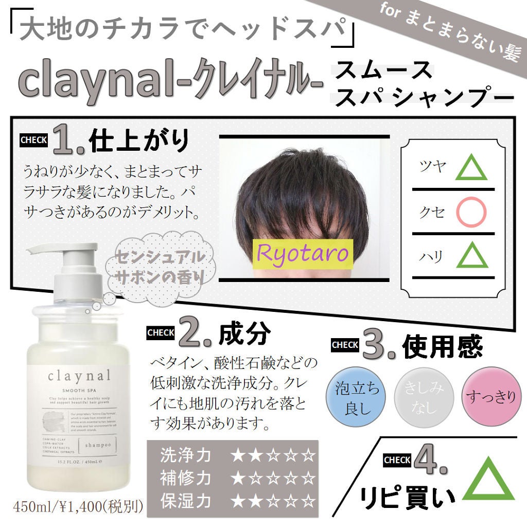 スムーススパ シャンプー/スムーススパ トリートメント/claynal/市販シャンプーを使ったクチコミ(1枚目)