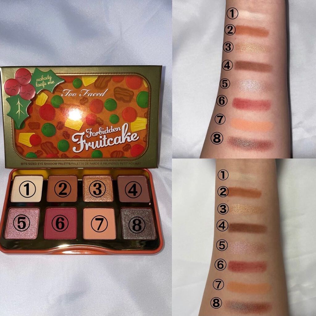 フォビドゥン フルーツケーキ ミニ アイシャドウ パレット/Too Faced/アイシャドウパレットを使ったクチコミ(2枚目)