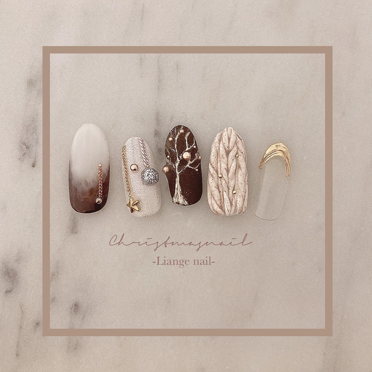 #リアンジェネイル,#柏ネイル,#ネイル,#クリスマスネイル,#冬ネイル,#ツリーネイル,#ニットネイル,#ミラーネイルのネイルデザイン