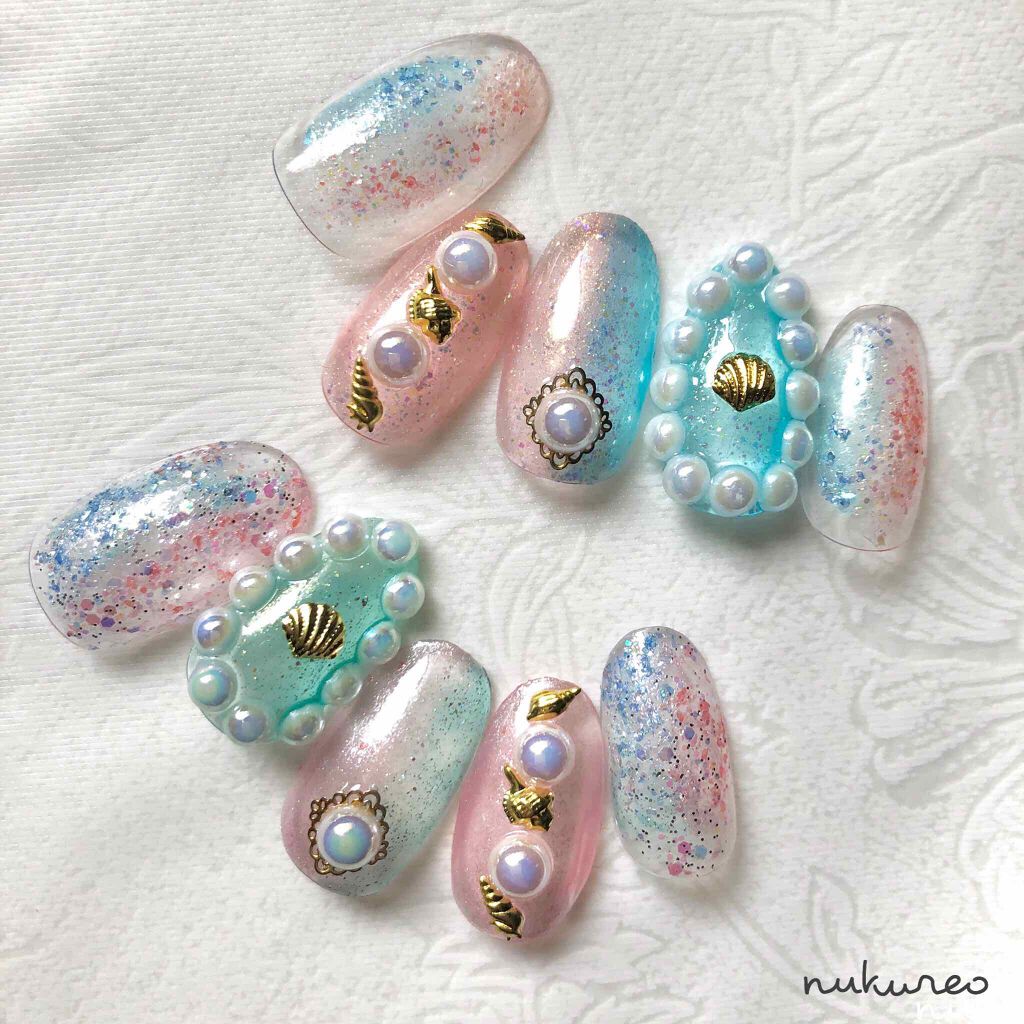 #パールネイル,#夏ネイル,#グラデーションネイル,#貝殻ネイル,#人魚ネイル,#ラメネイル,#ネイルのネイルデザイン
